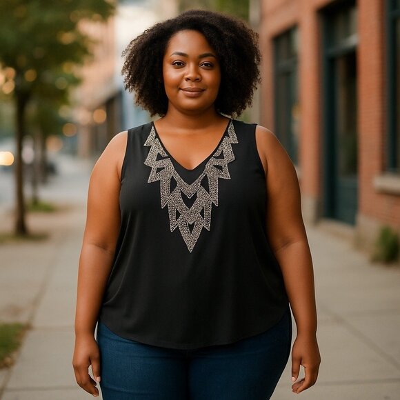 Ulla Popken Tops - Ulla Popken Womens SZ 24/26  V-Neck Tank Top Witchy Whimsigoth Festival